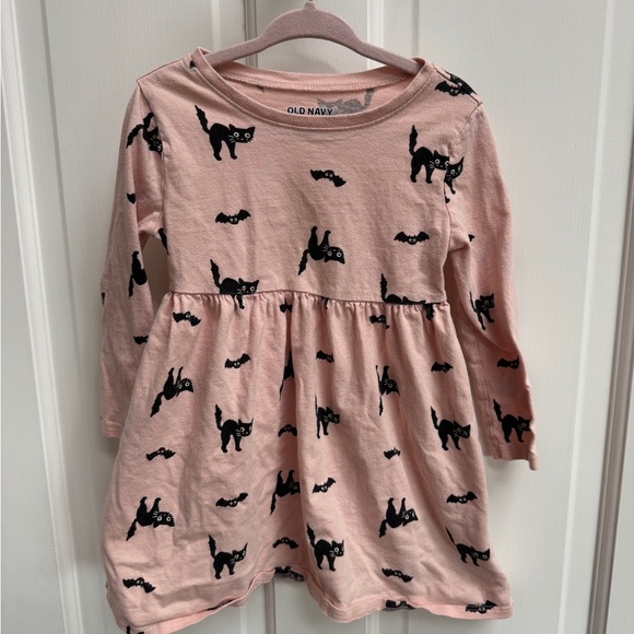 Old Navy Other - Old Navy 3T Pink & Black Halloween Bat & Cat Long Sleeve Dress